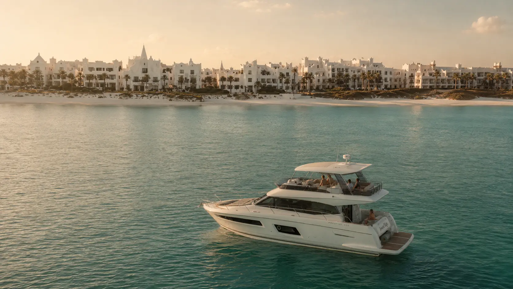 Aerial view of a private yacht charter anchored along the Alys Beach, Florida coastline