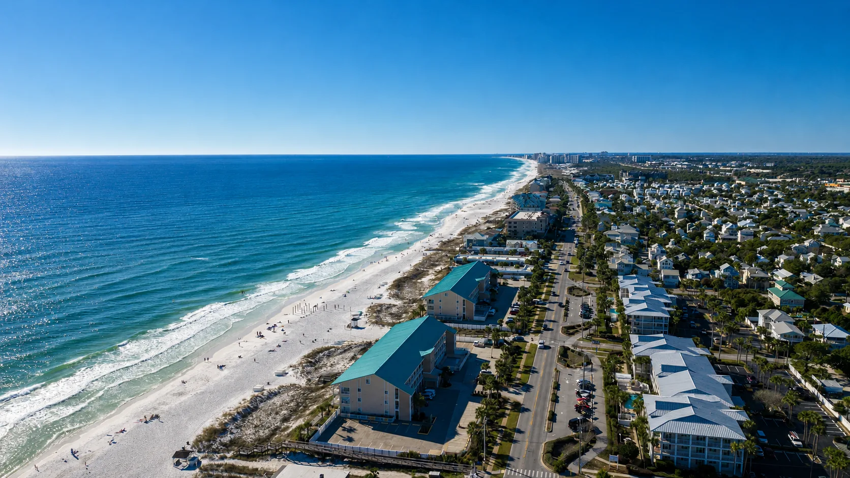 Emerald green water Destin Florida from above
