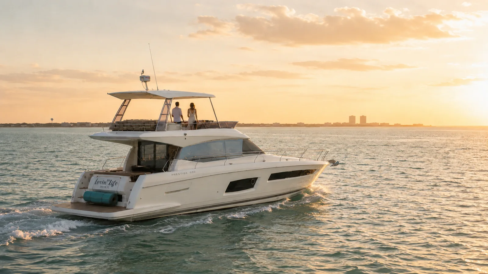 Luxury Yacht Charter on the Emerald Coast in Destin, FL A private luxury yacht charter cruising the emerald waters off Destin, Florida
