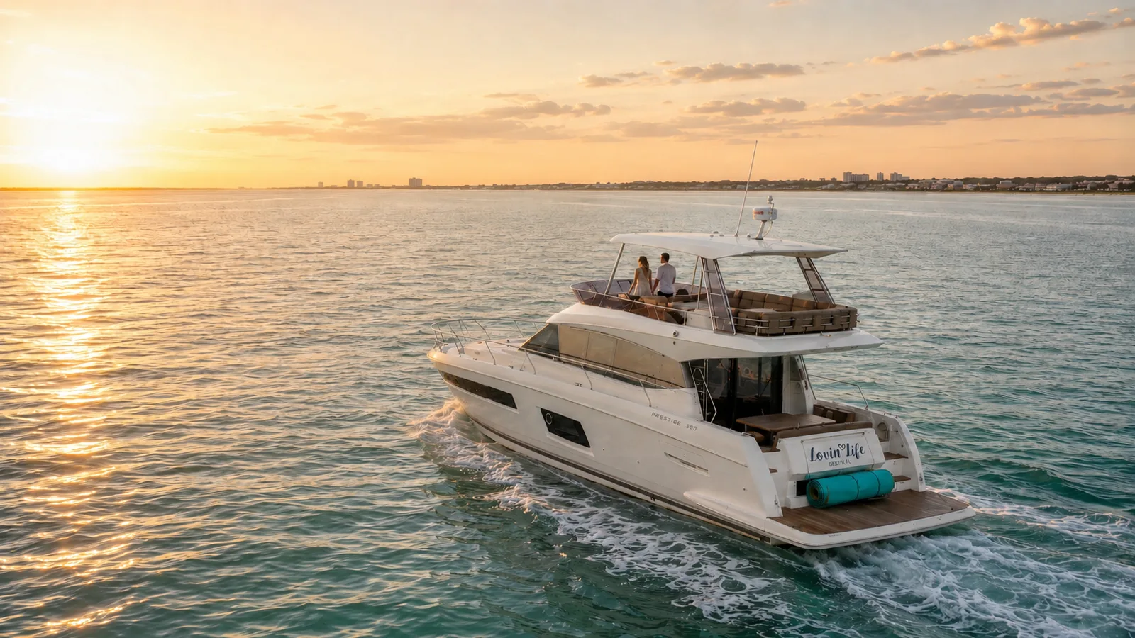 Choosing the Right Luxury Yacht Size in Destin, FL A private luxury motor yacht docked in Destin Harbor, sized for a small group charter