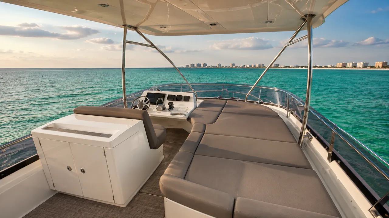 Deck seating aboard Lovin' Life, a 57 foot Prestige 550 Flybridge yacht