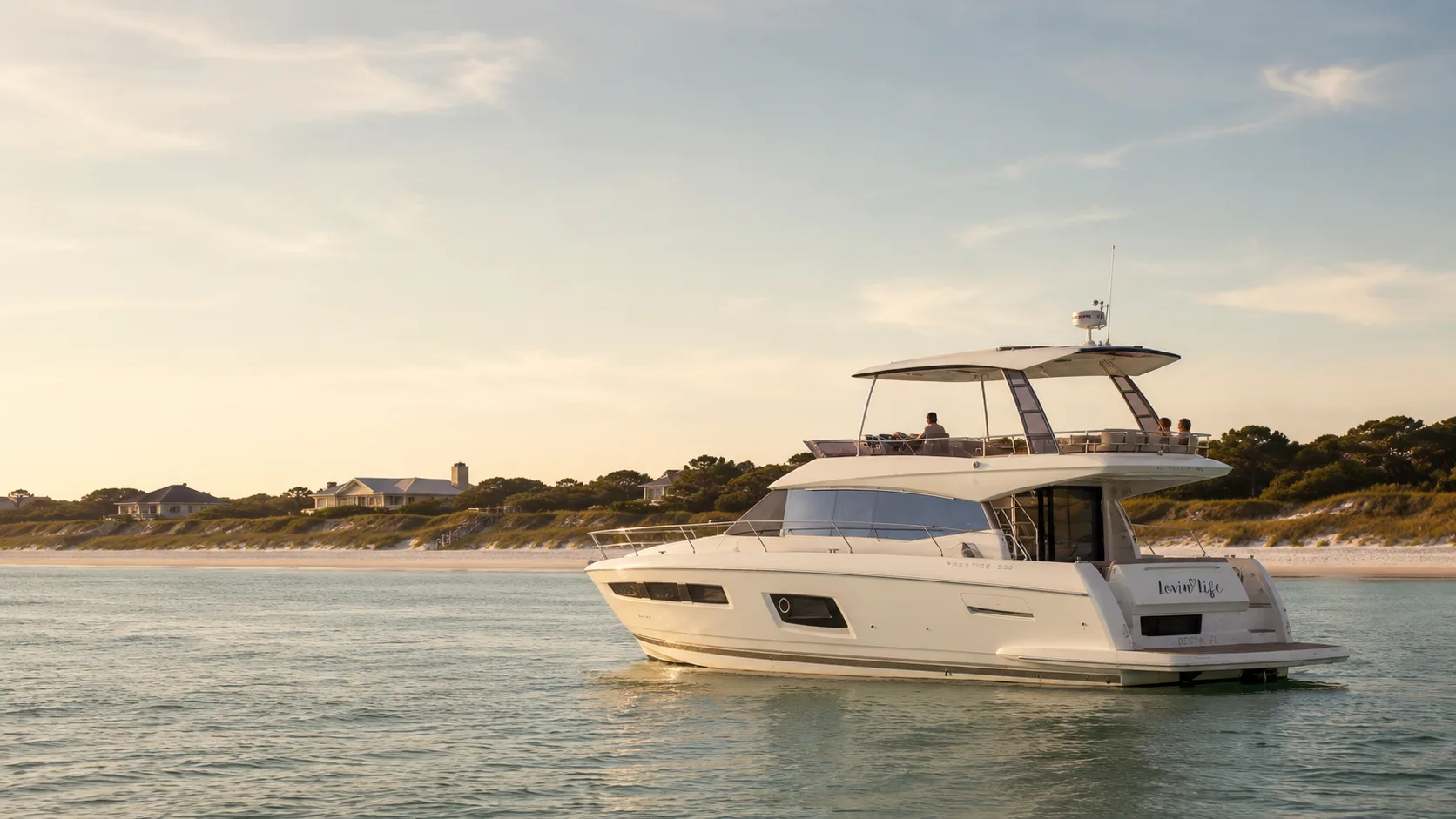 Lovin' Life anchored off Santa Rosa Beach, Florida, at sunset