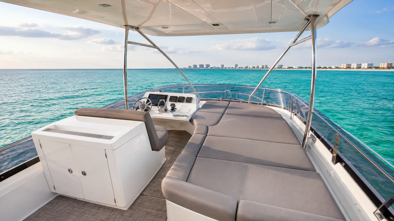Lovin' Life, a 57 foot Prestige 550 Flybridge yacht, cruising the emerald water between Destin and 30A on Florida's Emerald Coast
