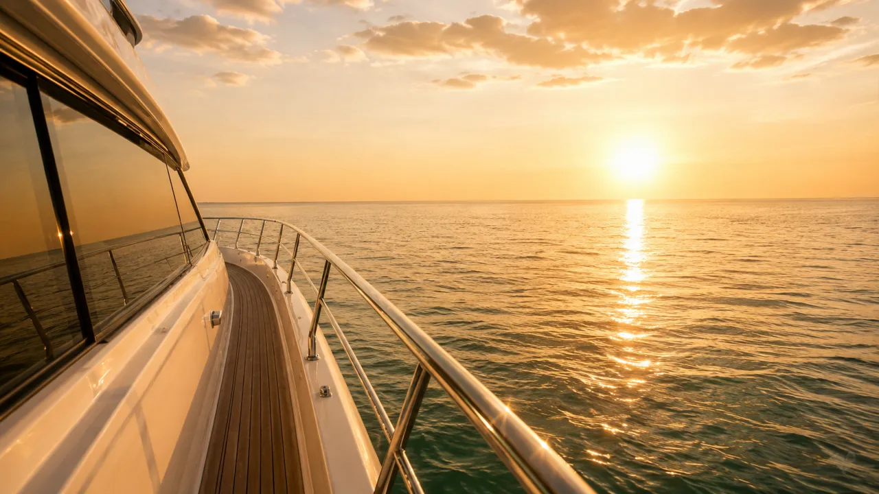 Steward preparing the aft deck aboard a private yacht charter near Miramar Beach, Florida